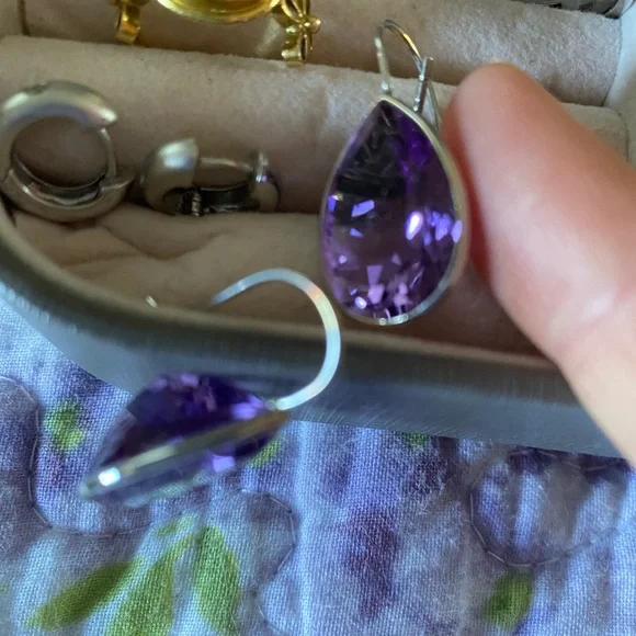 Amethyst 14kt, tear drop shaped gold earrings